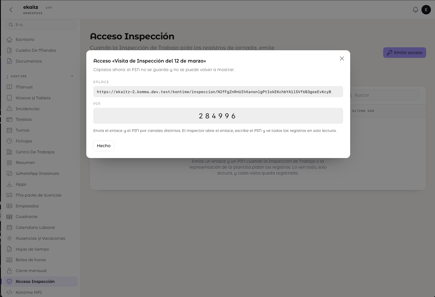 «Acceso directo para la Inspección de Trabajo»